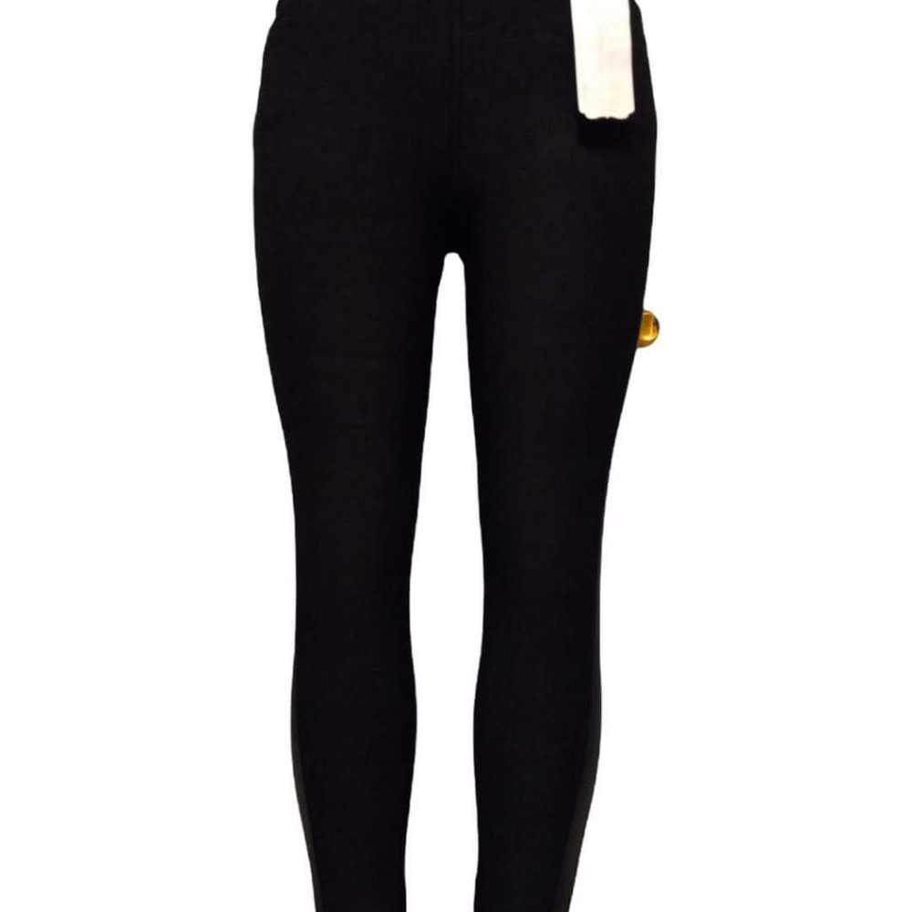 Black leggings with leather type strip going down the side